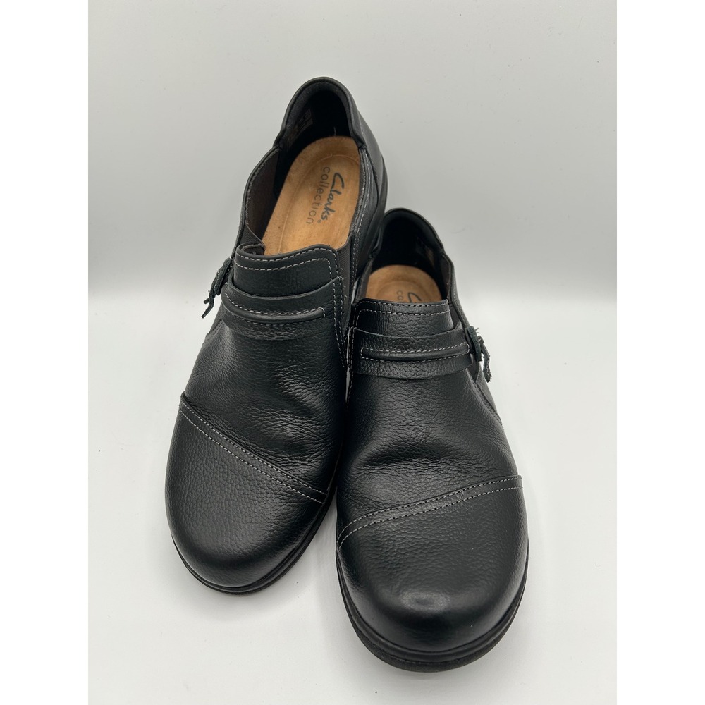 Clarks Ashland Lane Black Leather Loafers‎ Women Sz 10M Slip On Comfort Shoes